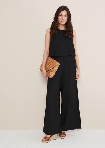 Phase Eight Aubrey Linen Wide Leg Jumpsuit Black USA | 7126390-JS